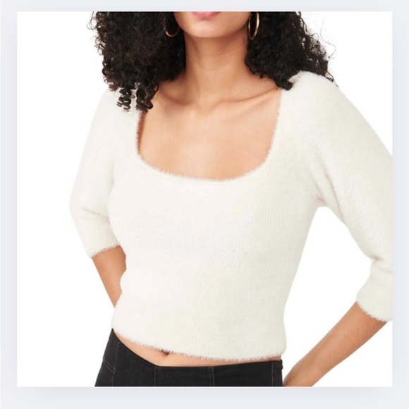 Free People “Moonbeam” Cropped Fuzzy Sweater – Ivory, Size M - Picture 5 of 8